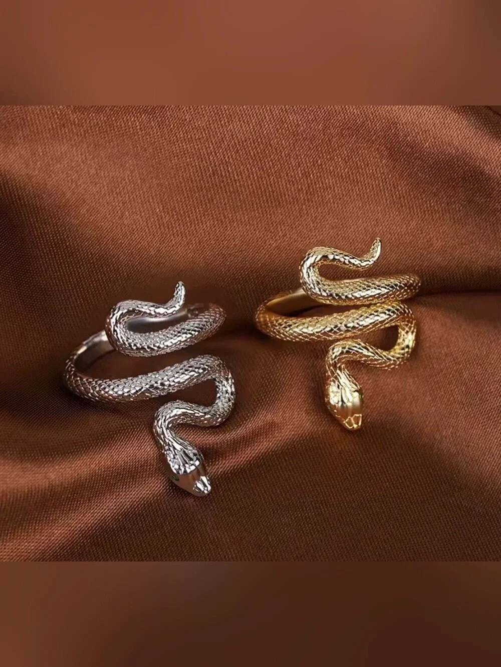 Gold Snake Wrap Ring with Green Eyes